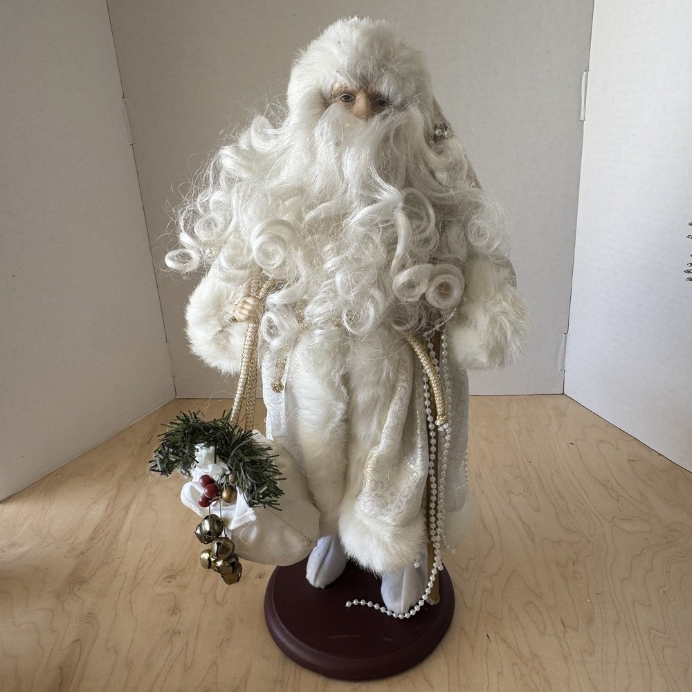 TOP Victorian Christmas Santa Mantel Table Top Figurine Fur Trim White 17in